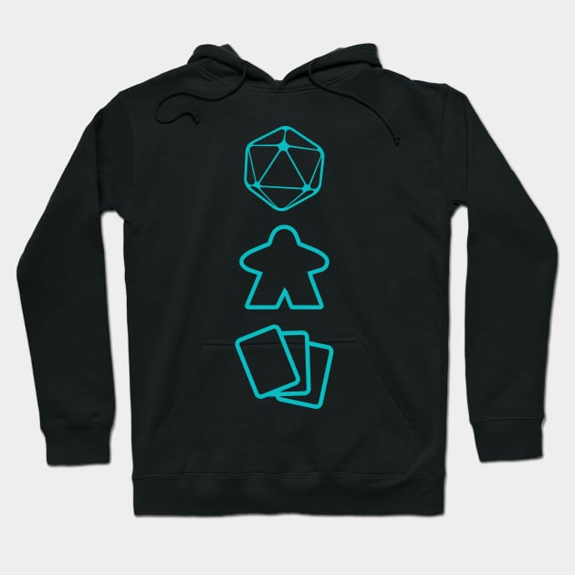 D20 Dice, Meeple and Cards - Board Game Inspired Graphic - Tabletop Gaming  - BGG Hoodie by MeepleDesign